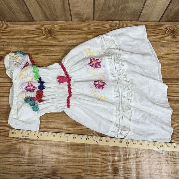 Embroidered Mexican Dress Girls White Flower Patterns 24” Length - Picture 4 of 16